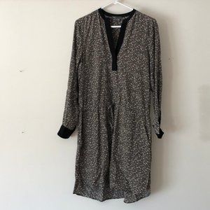 VINCE 100% Silk Black and White Cinch Waist Dress